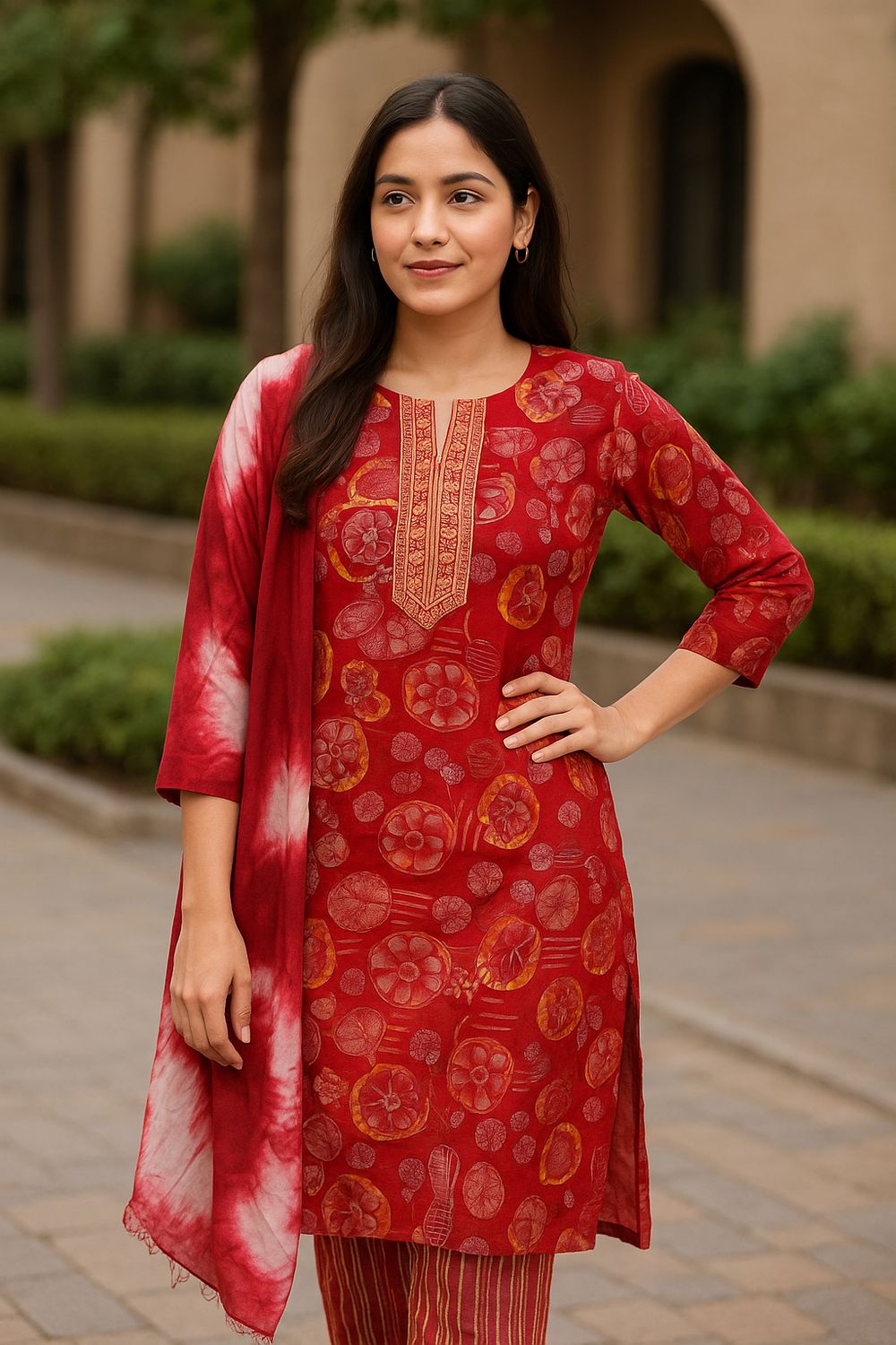 Red Kurta 3 Piece Set