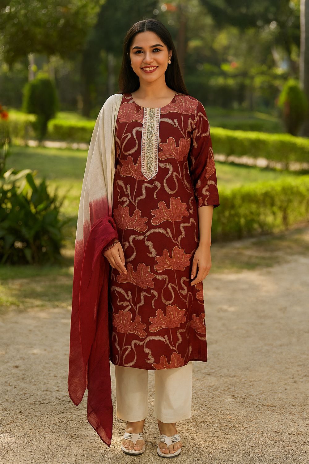 Maroon Kurta 3 Piece Set
