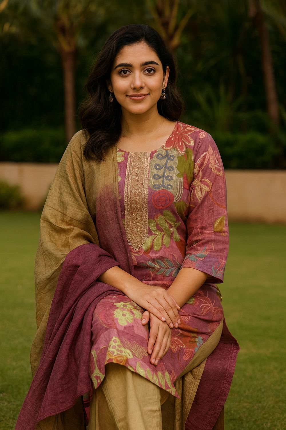 Pink Floral Abstract Kurta 3 Piece Set