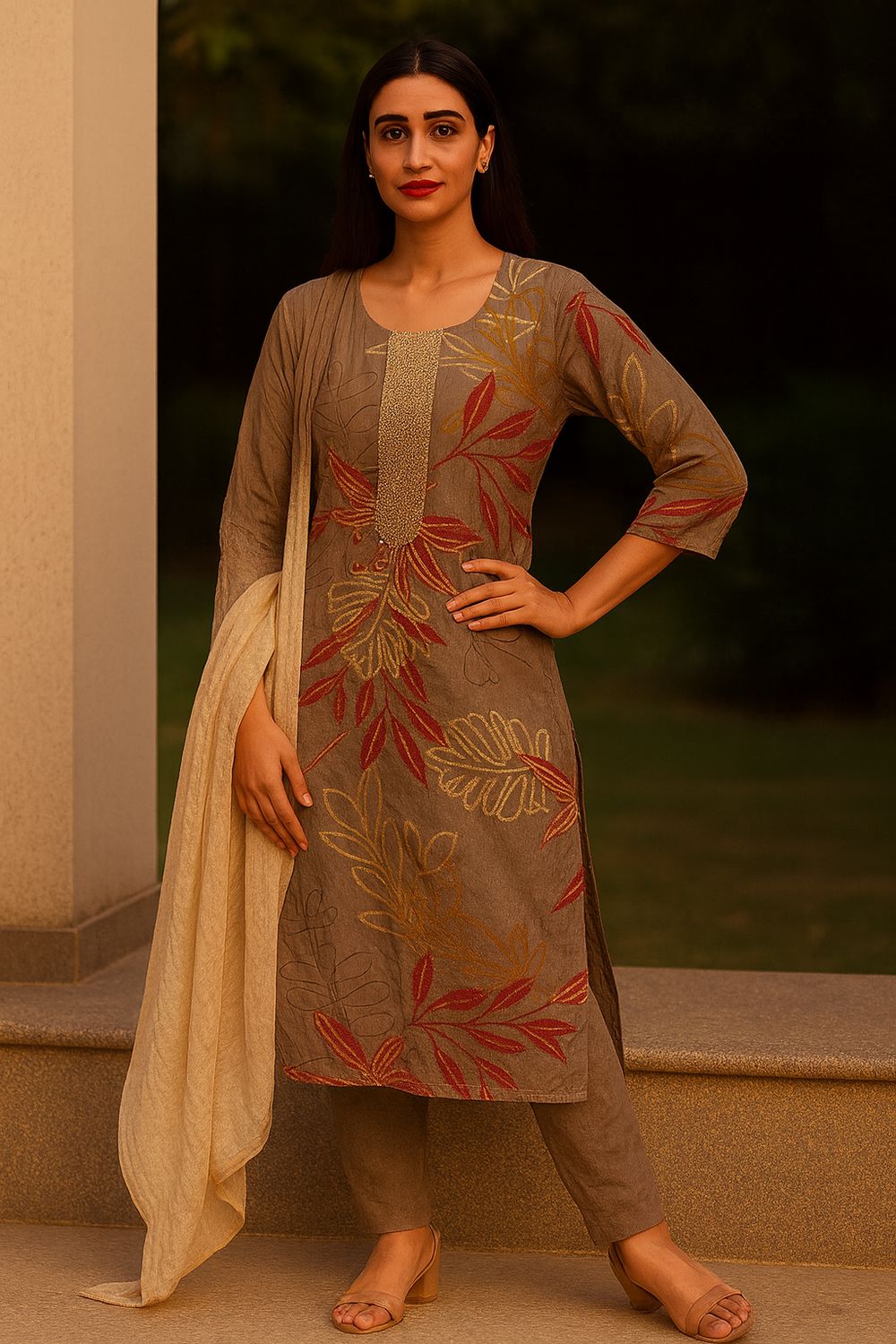 Grey Kurta 3 Piece Set