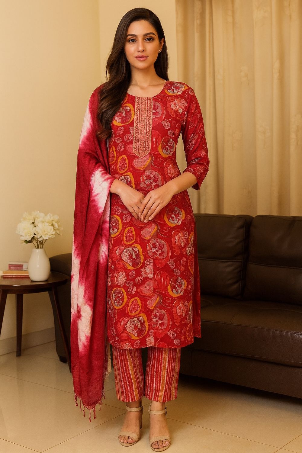 Red Kurta 3 Piece Set