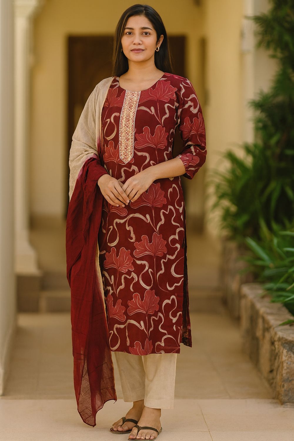 Maroon Kurta 3 Piece Set