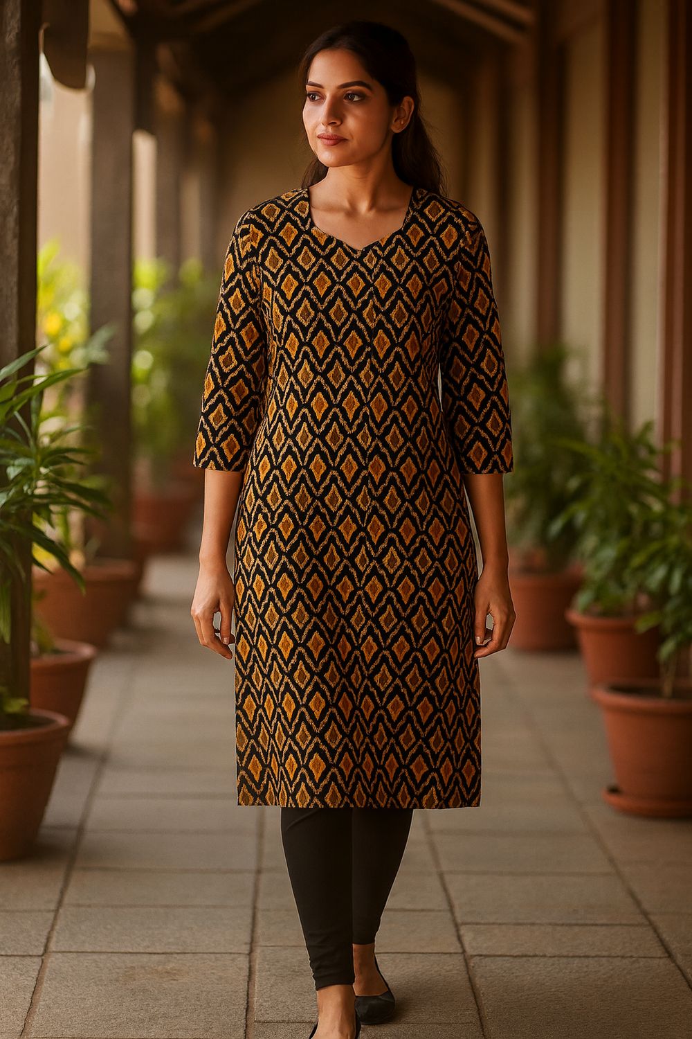Black Printed Kurta Top