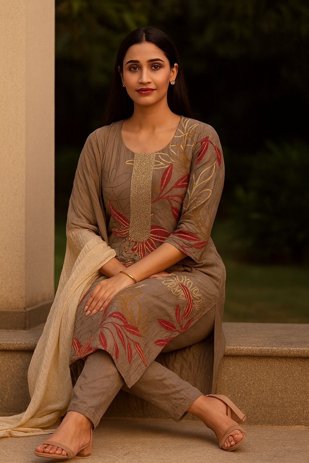 Grey Kurta 3 Piece Set