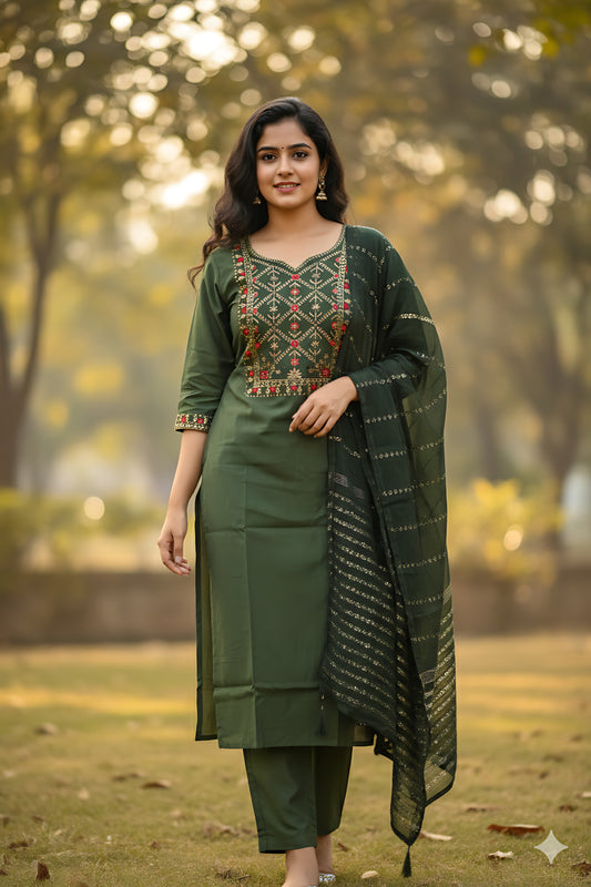 Green Embroidery 3PC Set