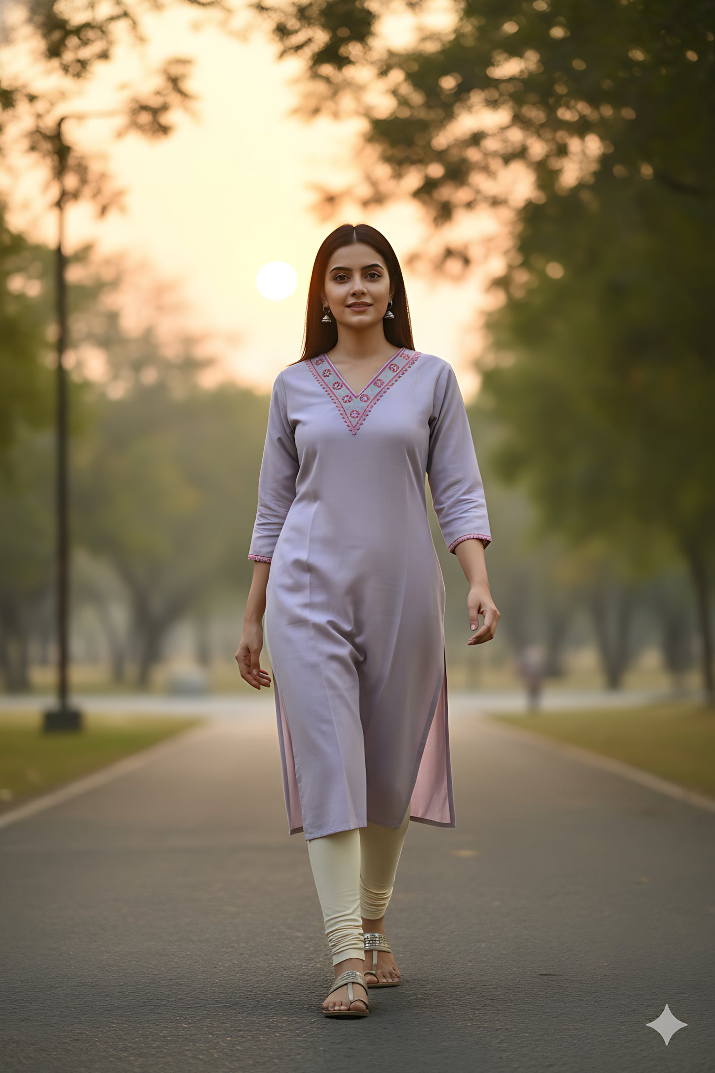 Lavender V Neck Kurta Top