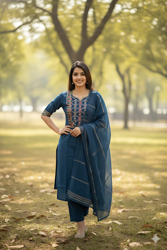 Blue Embroidery 3PC Set