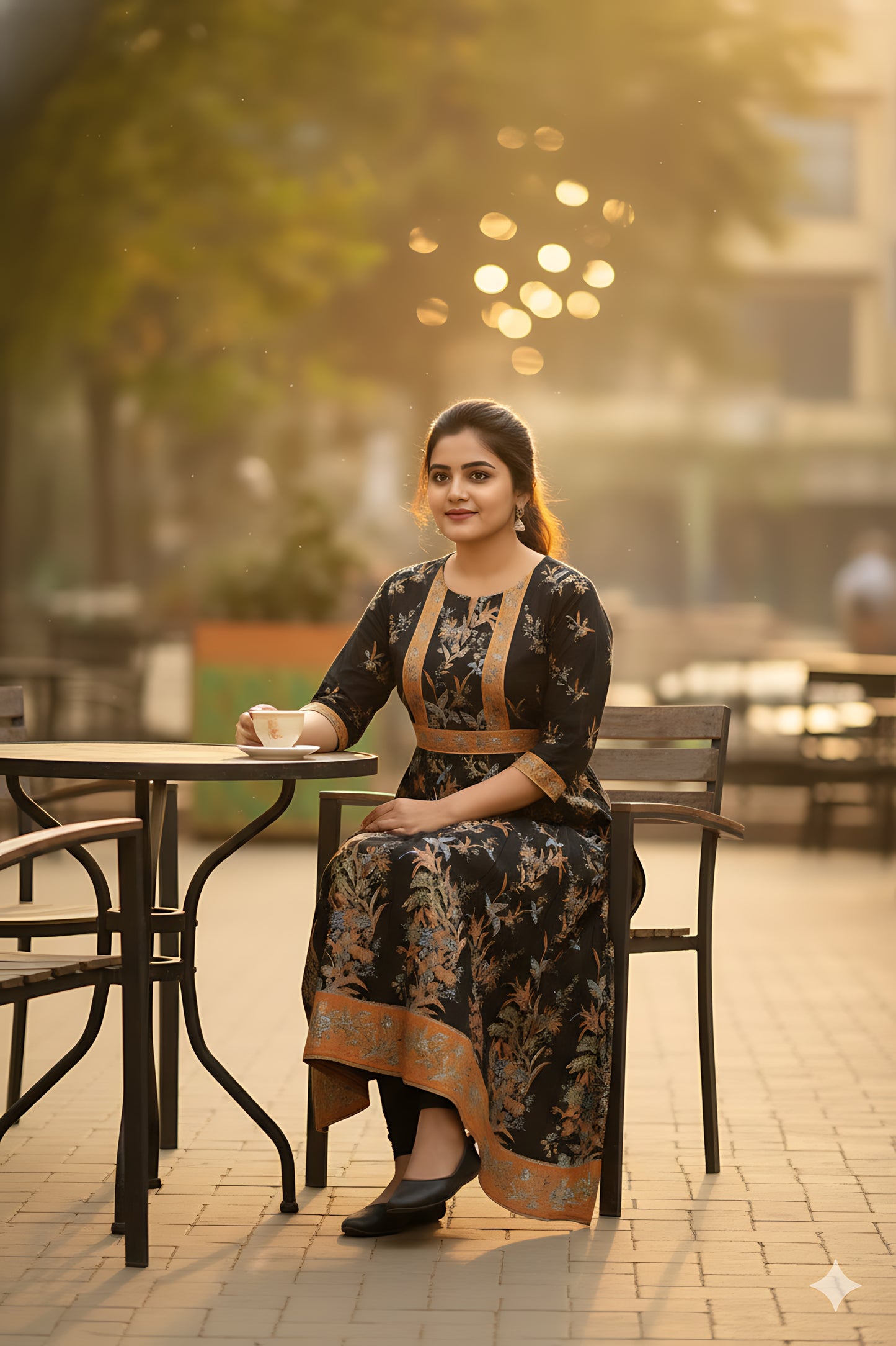 Black Gold Foil Printed Umbrella Kurta