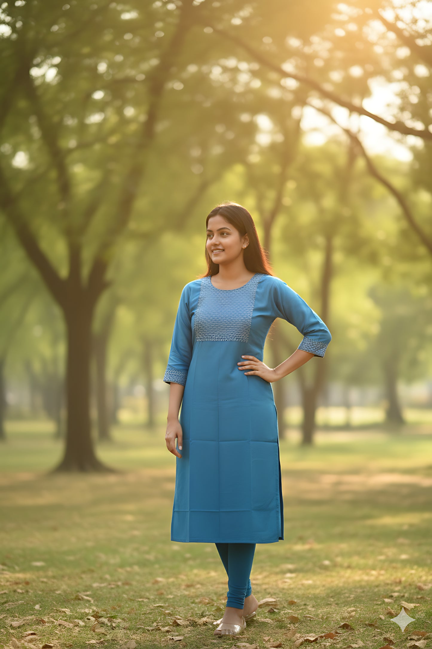 Blue Satin Kurta Top