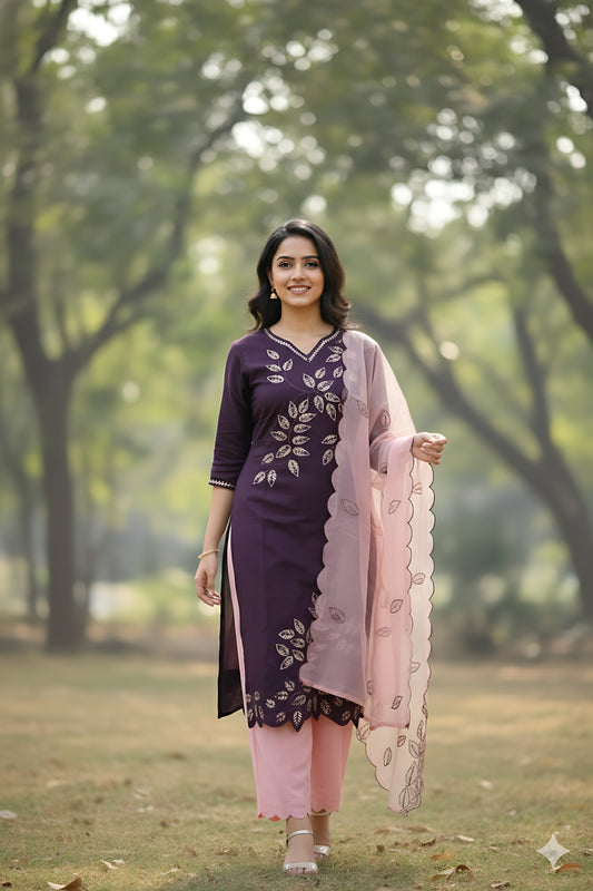 Wine Red 3 Pc Salwar Set