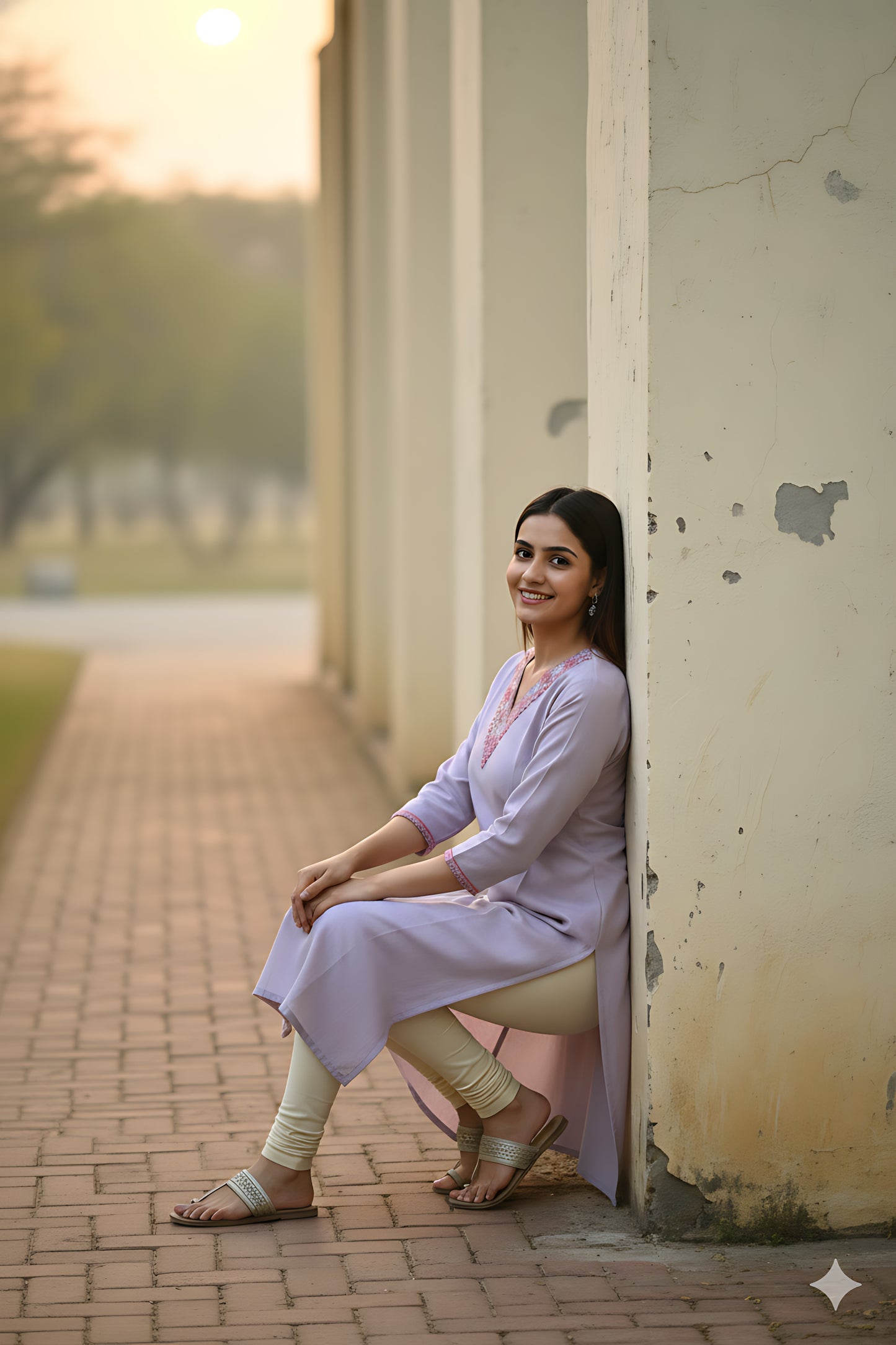 Lavender V Neck Kurta Top
