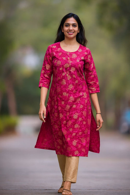 Pink Printed Gold Foil Kurta