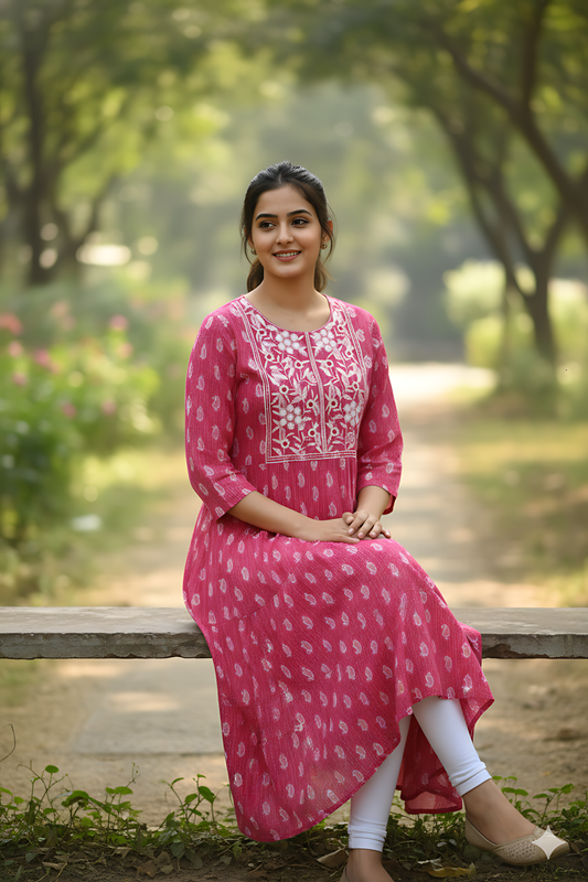 Pink Printed Umbrella Kurta Top