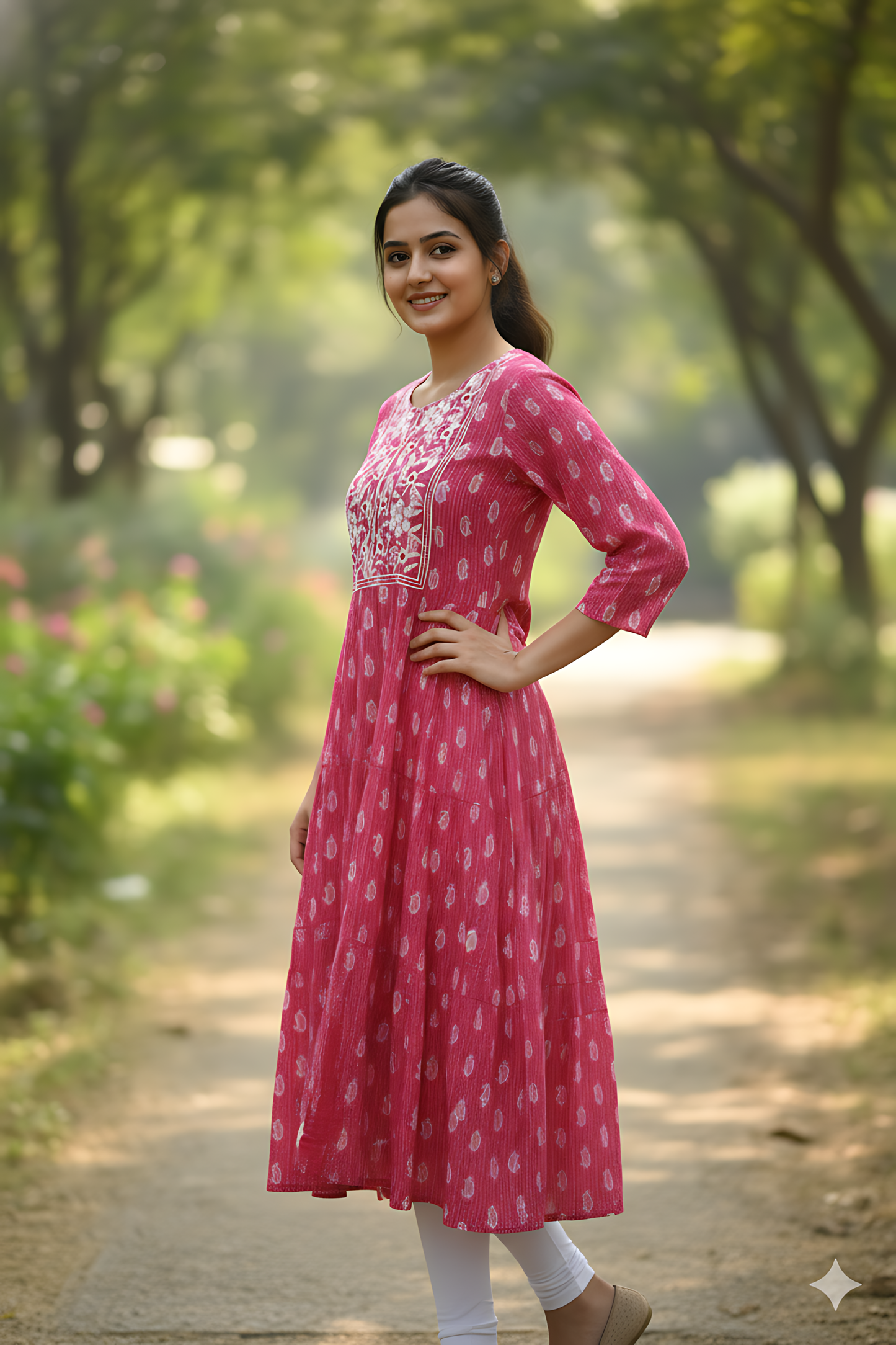 Pink Printed Umbrella Kurta Top