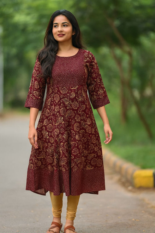 Maroon A-line Kurta Top