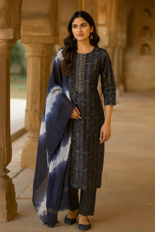 Printed Blue Kurta 3 Piece Set