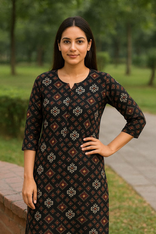 Black and  Red Kurta Top