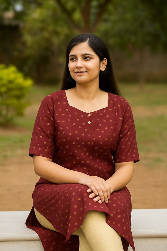 Red Gold printed straight kurta
