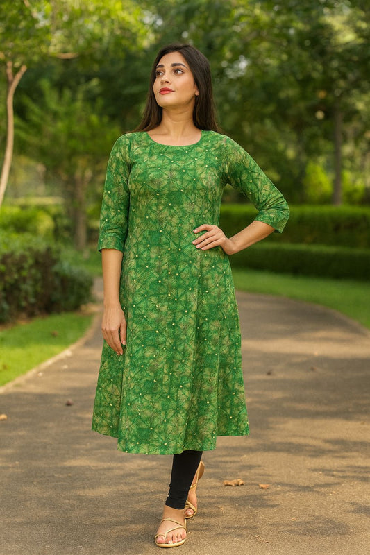 Green A-line Flared Kurta Top
