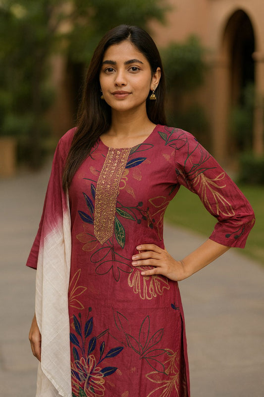 Pink Floral Kurta 3 Piece Set