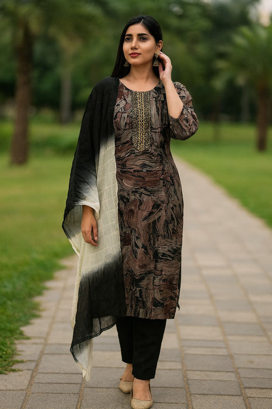 Black Abstract Kurta 3 Piece Set