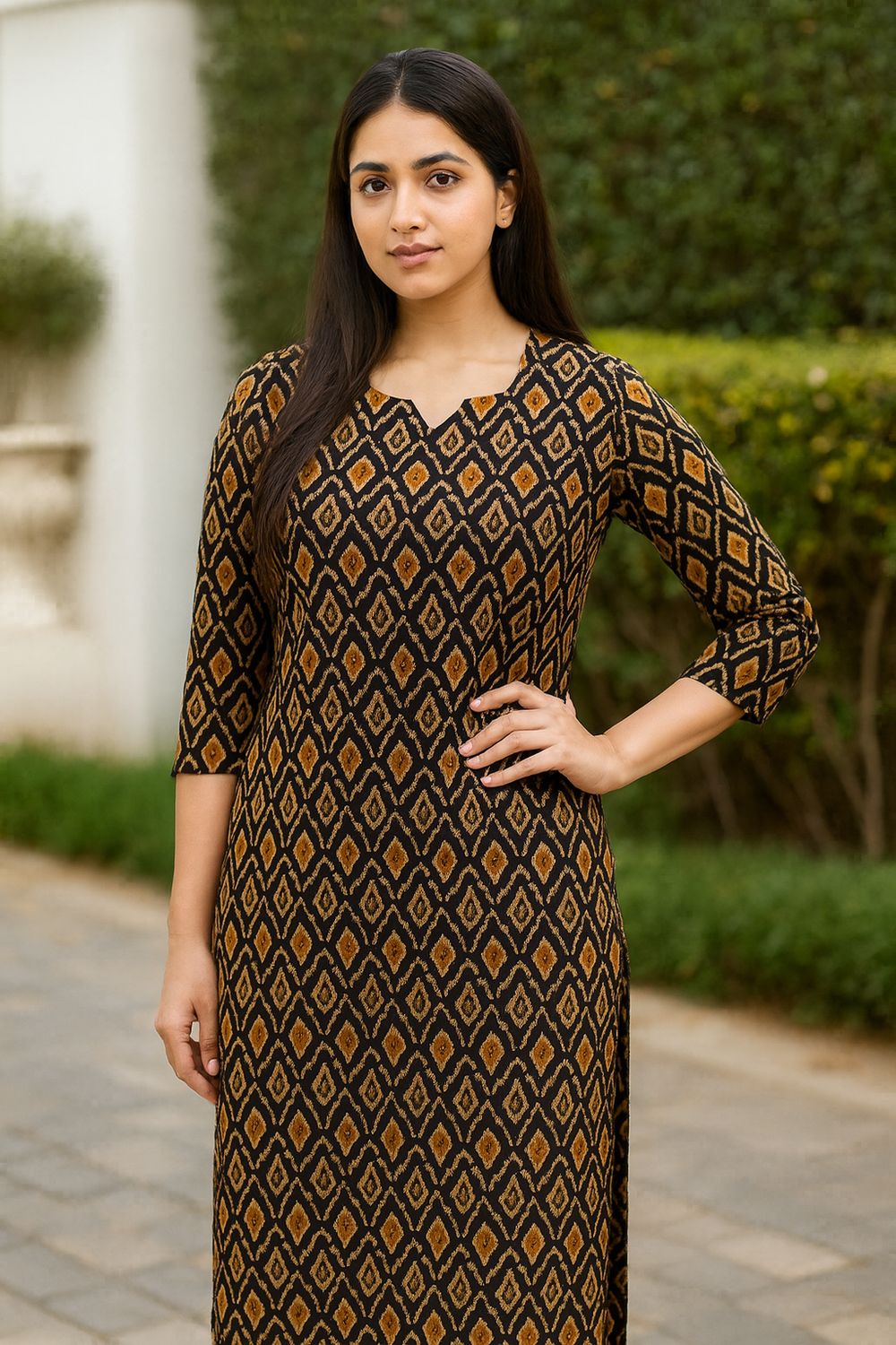 Black Printed Kurta Top