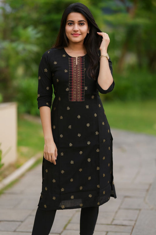 Black Dotted Kurta Top