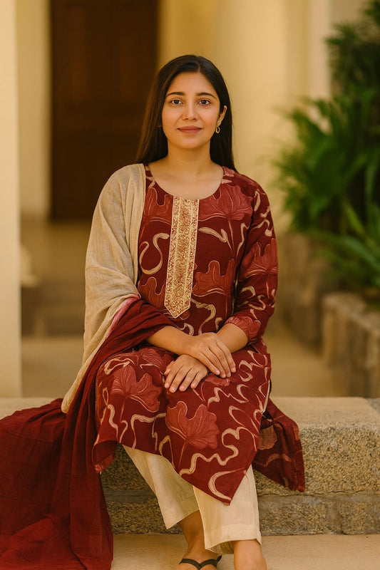 Maroon Kurta 3 Piece Set