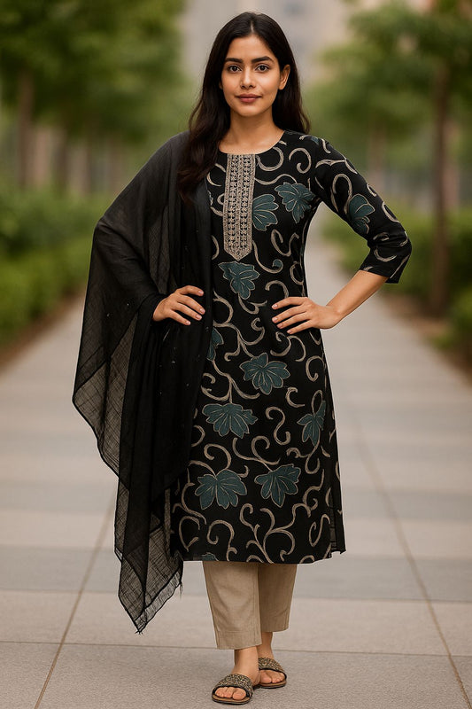Black Abstract Kurta 3 Piece Set