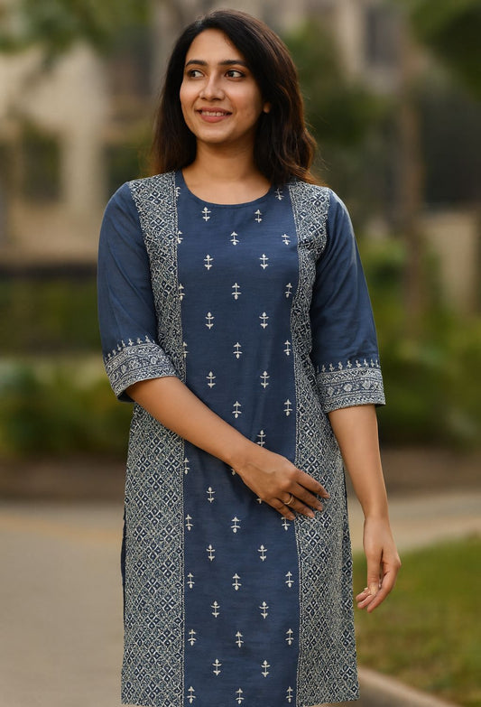 Blue Printed Kurta Top