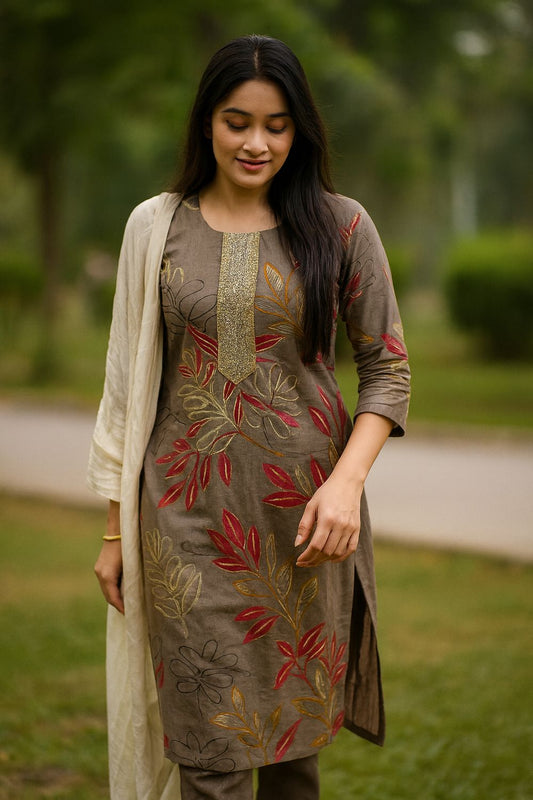 Grey Kurta 3 Piece Set