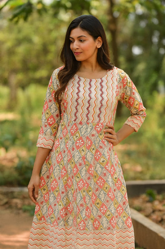 Flared Printed A-line Kurta Top