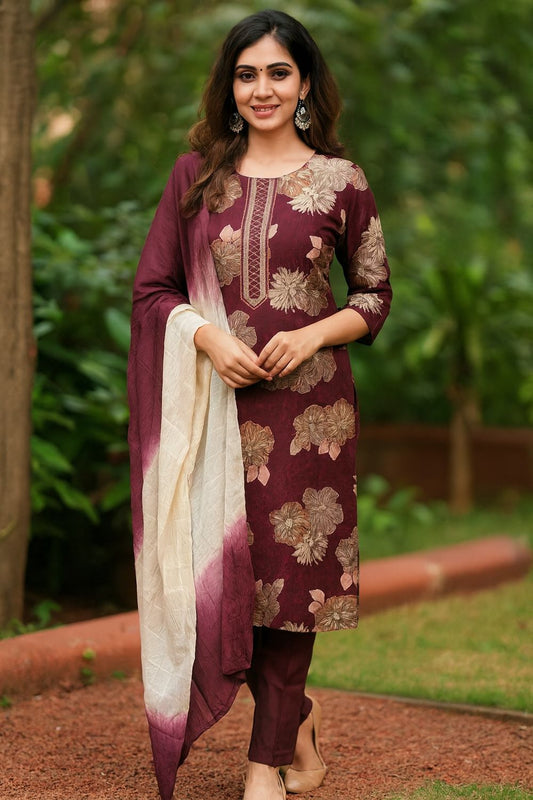 Floral Red Kurta 3 Piece Set