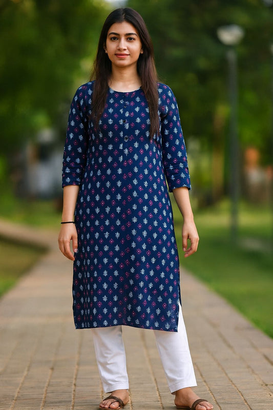 Blue printed straight kurta