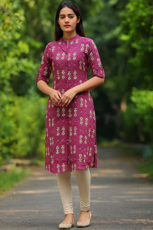 Pink Collared Kurta Top