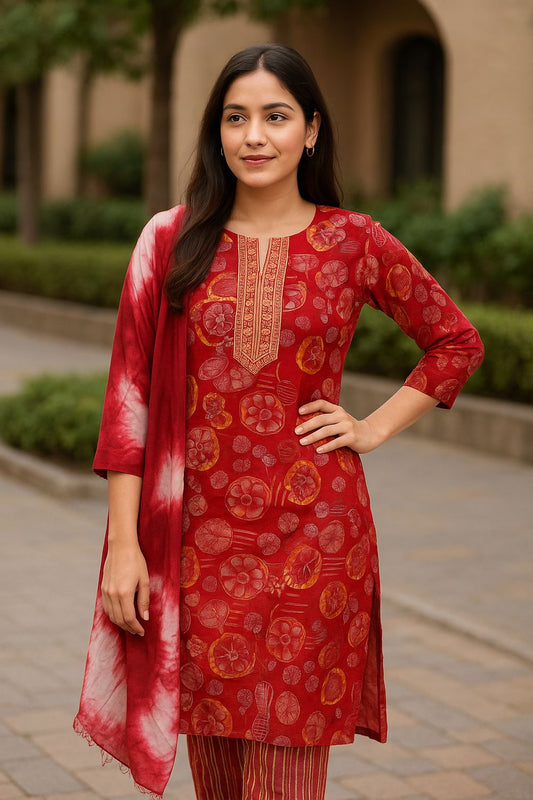 Red Kurta 3 Piece Set