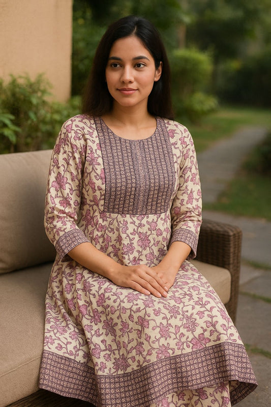 Pink Flared A-line Kurta Top