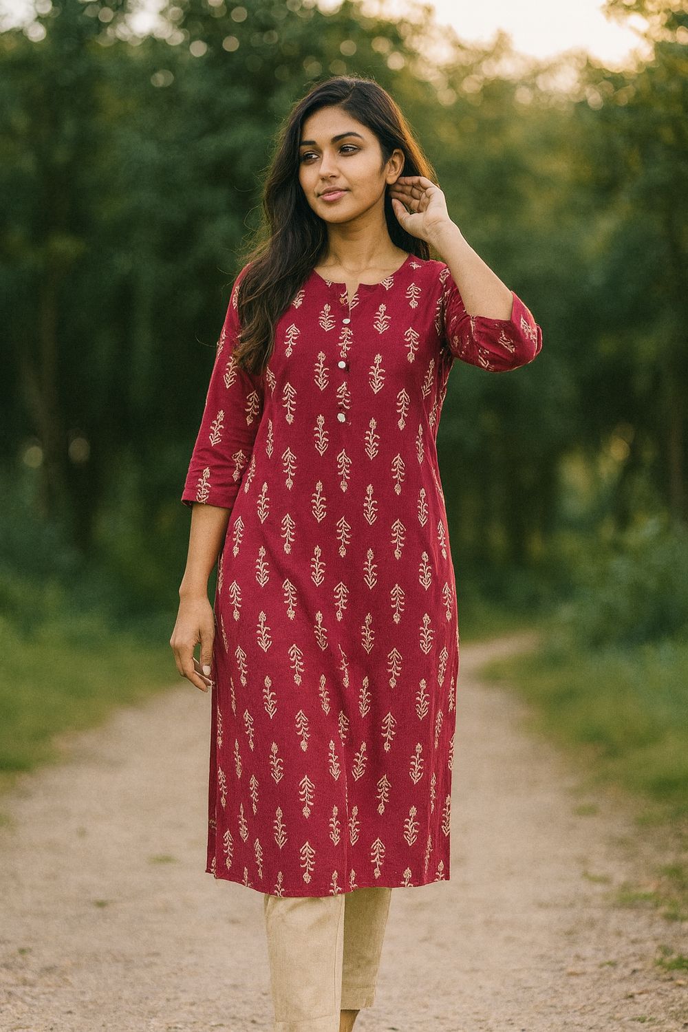 Bright Pink Printed Kurta Top