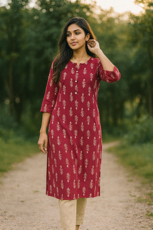 Bright Pink Printed Kurta Top