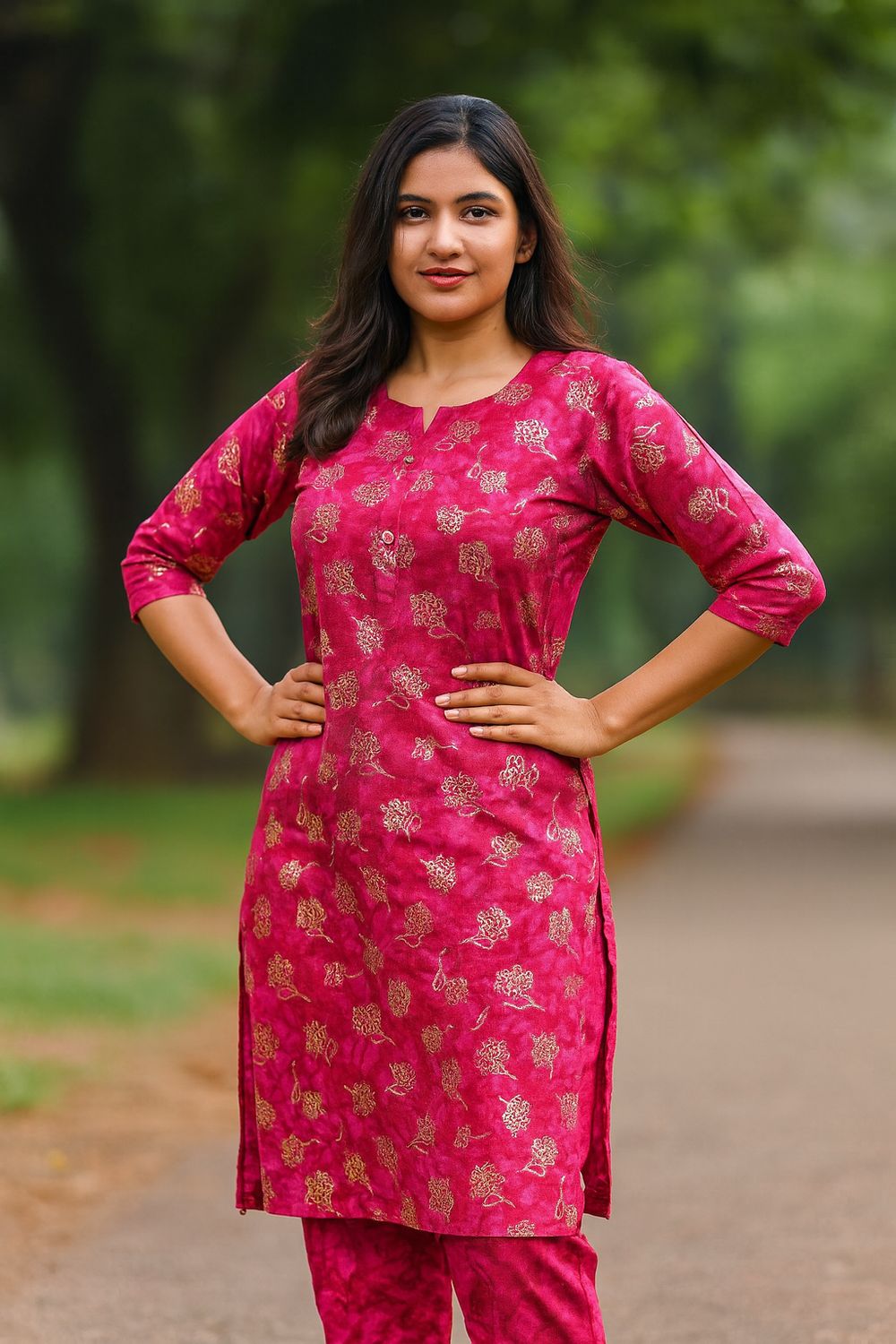Pink Printed Gold Foil Kurta