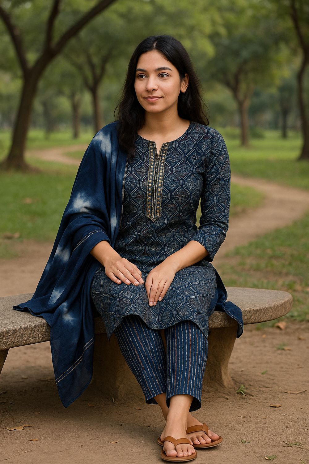 Printed Blue Kurta 3 Piece Set