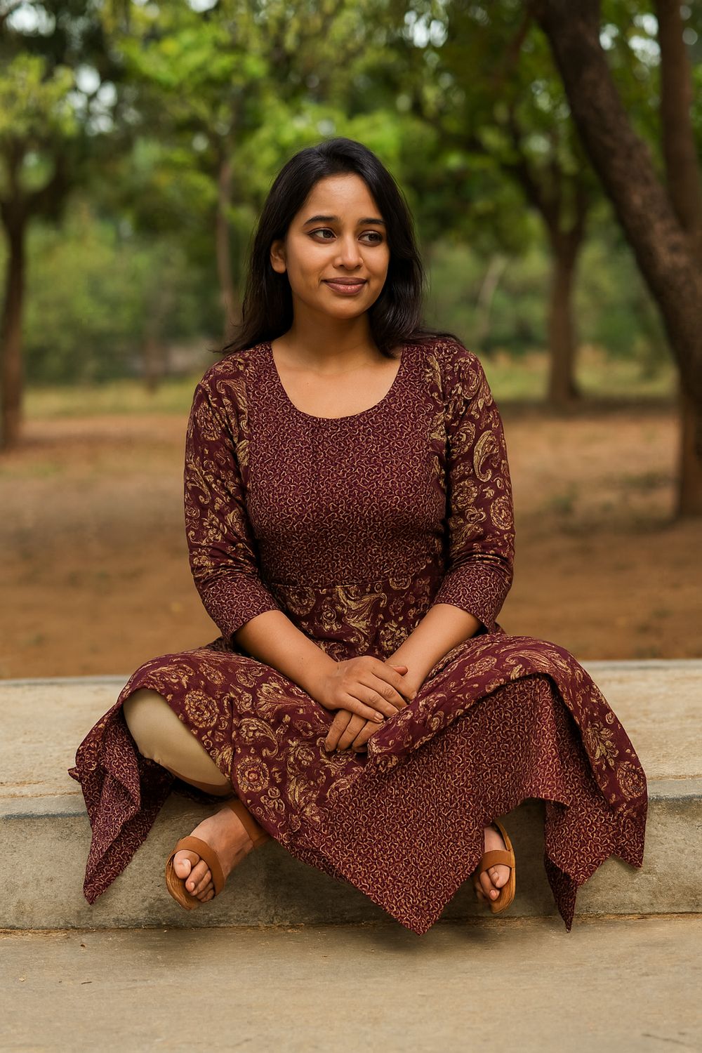 Maroon A-line Kurta Top