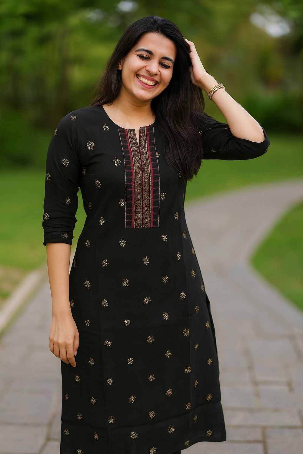 Black Dotted Kurta Top