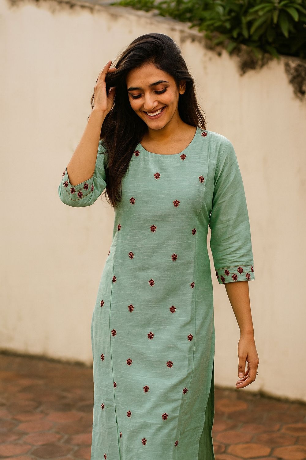Green Embroidered Kurta Top