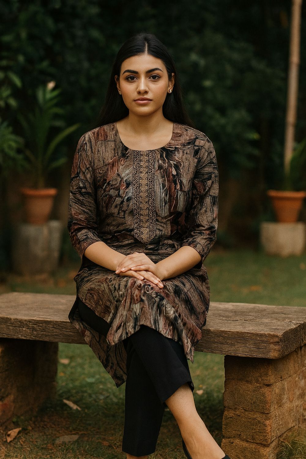 Black Abstract Kurta 3 Piece Set