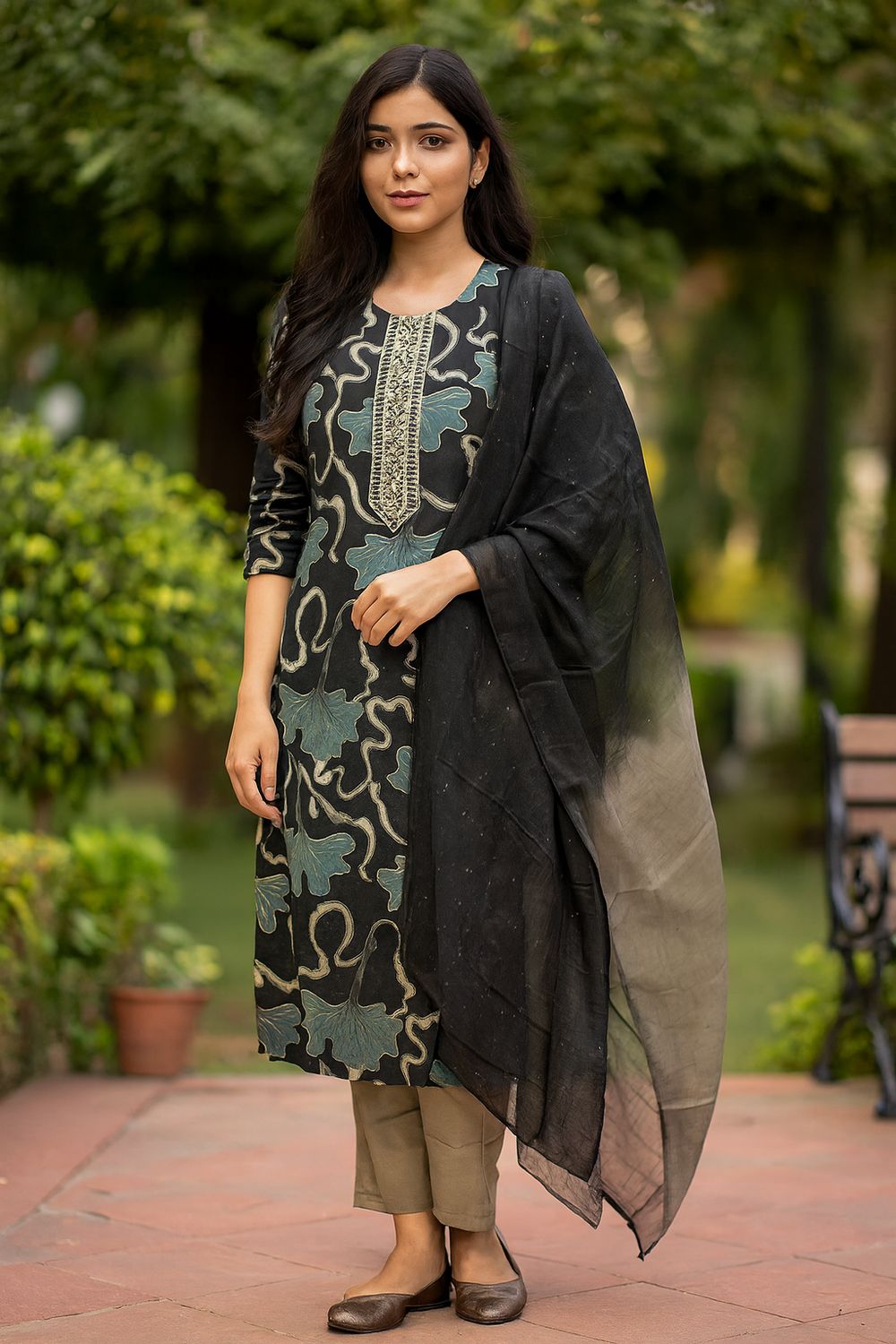 Black Abstract Kurta 3 Piece Set