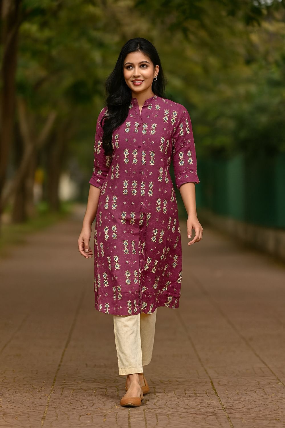 Pink Collared Kurta Top