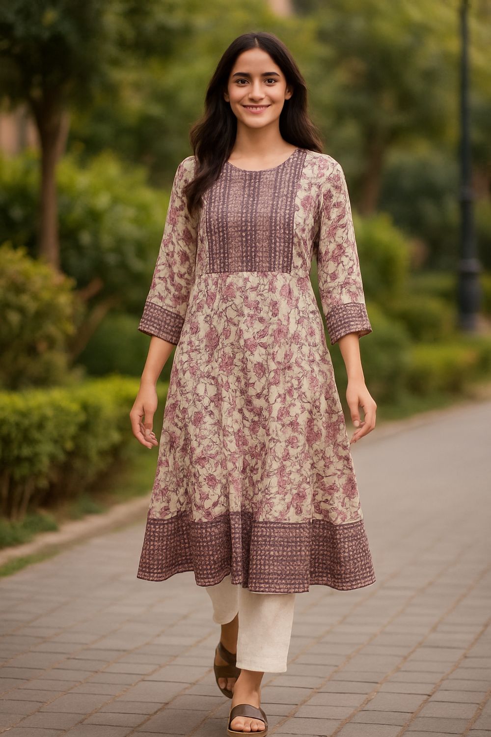 Pink Flared A-line Kurta Top