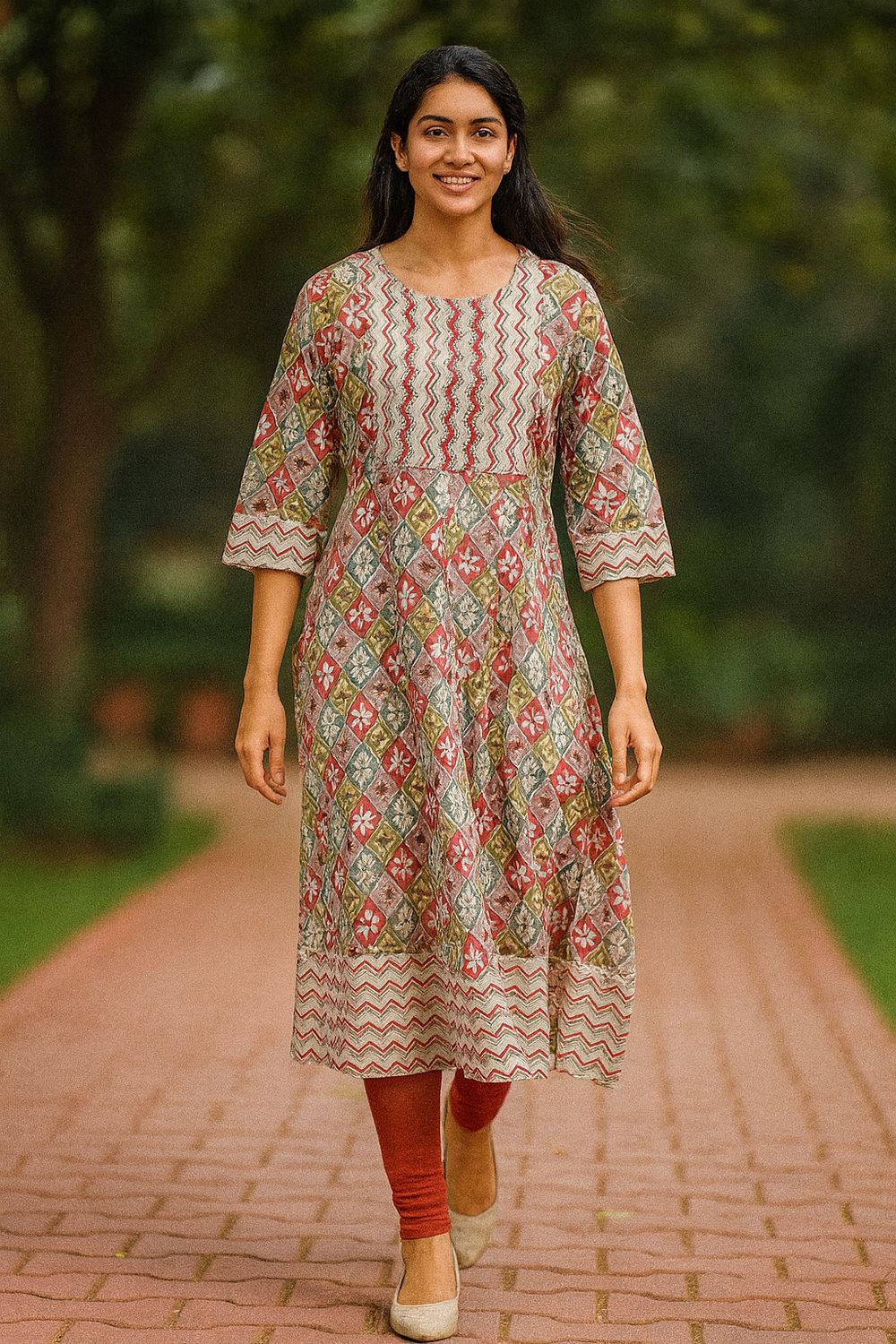 Flared Printed A-line Kurta Top