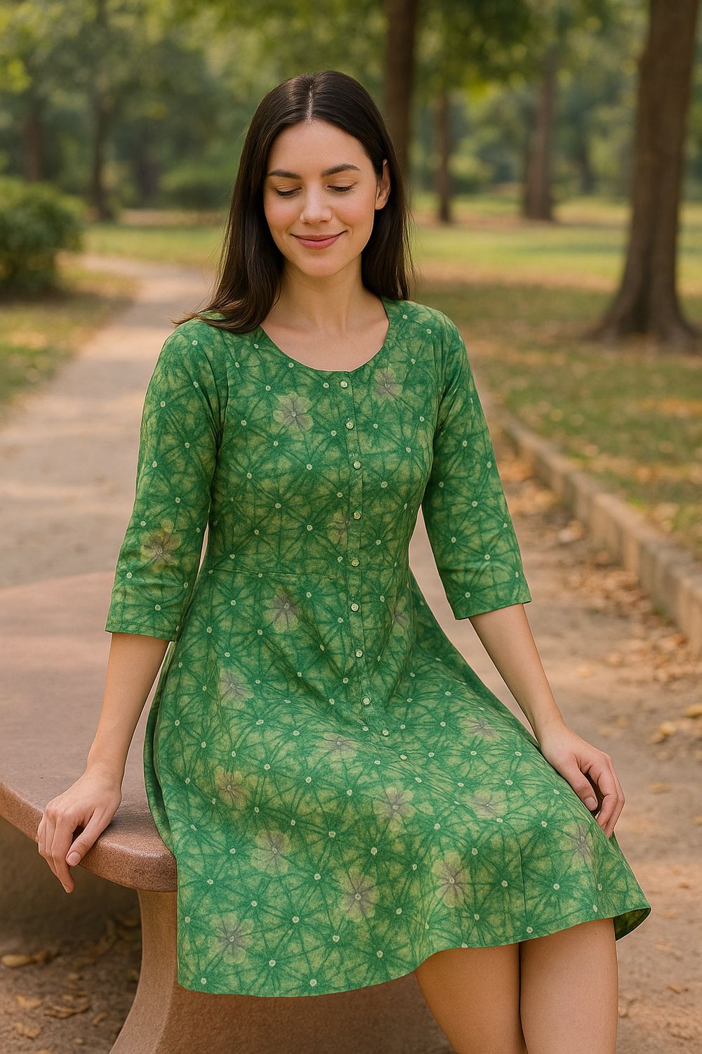 Green A-line Flared Kurta Top